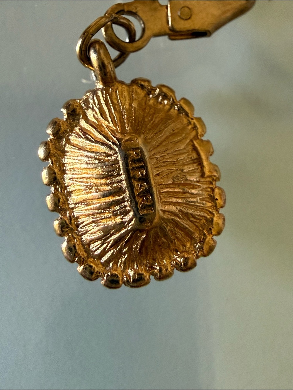 Trifari vintage 70-80 s Gold Drop Earrings with Teal Blue Gemstone - Picture 3 of 11